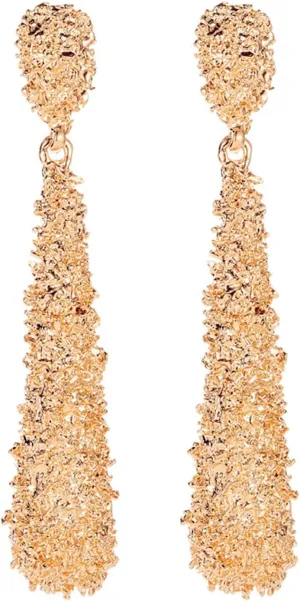 Long Teardrop Dangle Drop Earrings for Women Gold Silver Plated Bohemian Statement Embossed Alloy Frosting Large Waterdrop Geometric Chain Earrings for Prom Party Jewelry Gifts