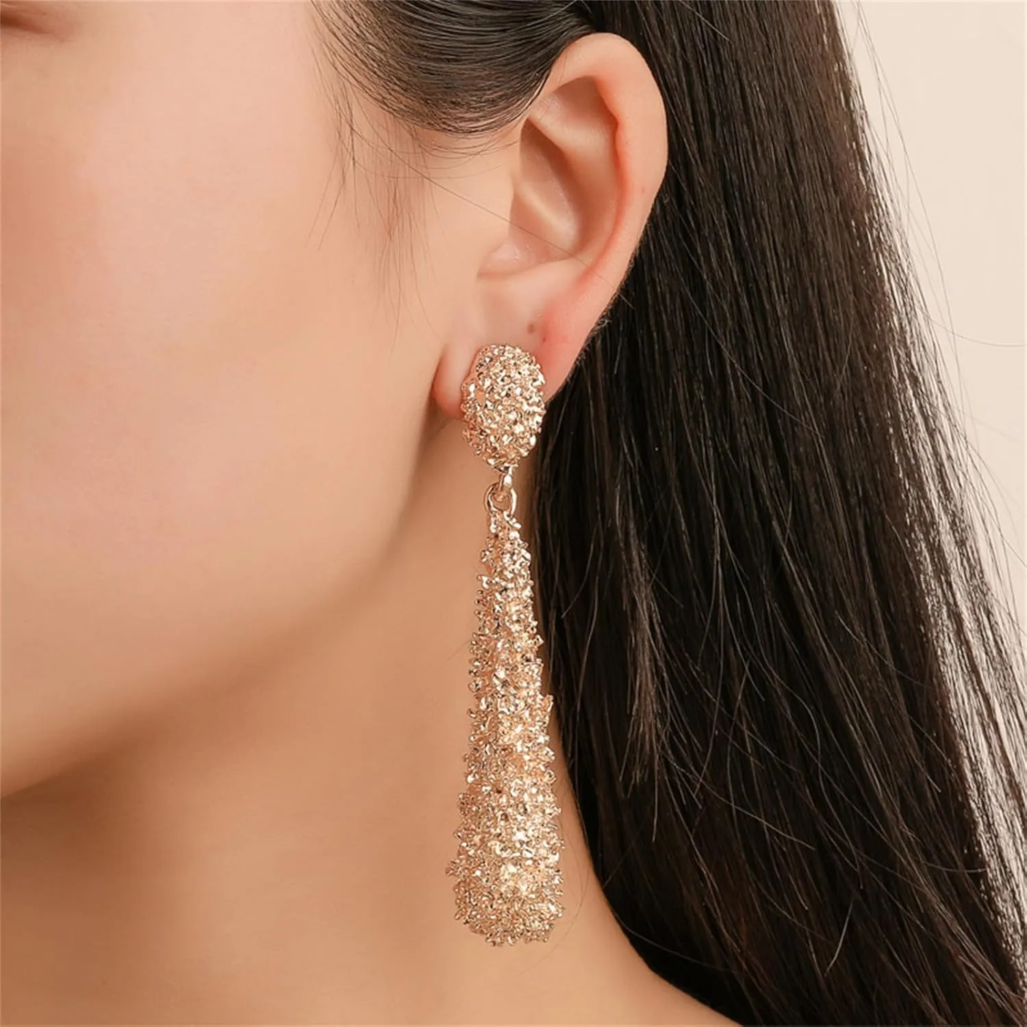 Long Teardrop Dangle Drop Earrings for Women Gold Silver Plated Bohemian Statement Embossed Alloy Frosting Large Waterdrop Geometric Chain Earrings for Prom Party Jewelry Gifts