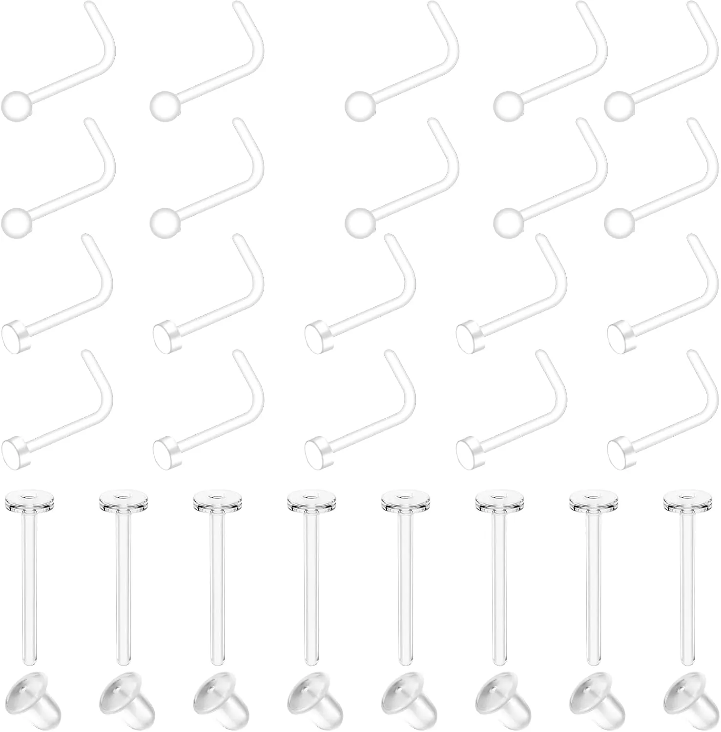 Lusofie 28Pcs Clear Nose Piercing Retainer Acrylic Transparent Nose Piercing with Clear Nose Studs for Work, L Shape Invisible Clear Cartilage Earrings for Surgery(20G)