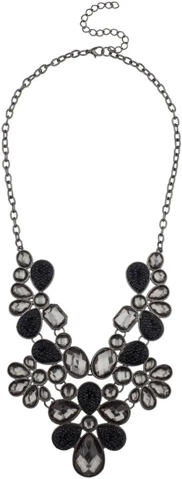 LUX ACCESSORIES Floral Flower Clear Stone Statement Necklace Matching Earrings