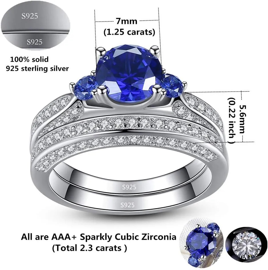 MABELLA His Hers Couple Rings Sterling Silver Womens 3 Stone Wedding Engagement Ring Set& Mens CZ Ring