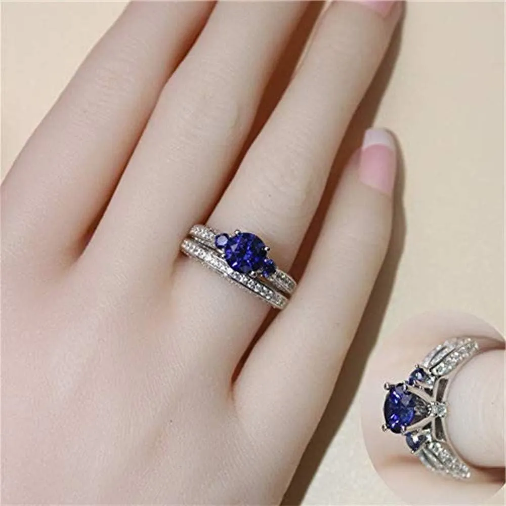 MABELLA His Hers Couple Rings Sterling Silver Womens 3 Stone Wedding Engagement Ring Set& Mens CZ Ring