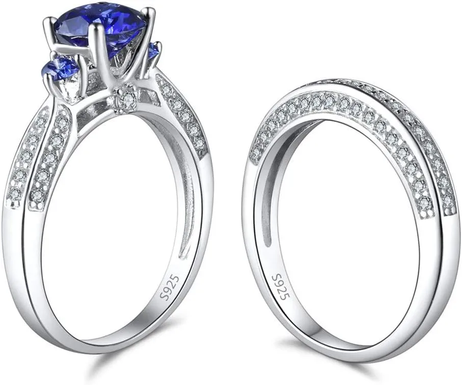 MABELLA His Hers Couple Rings Sterling Silver Womens 3 Stone Wedding Engagement Ring Set& Mens CZ Ring