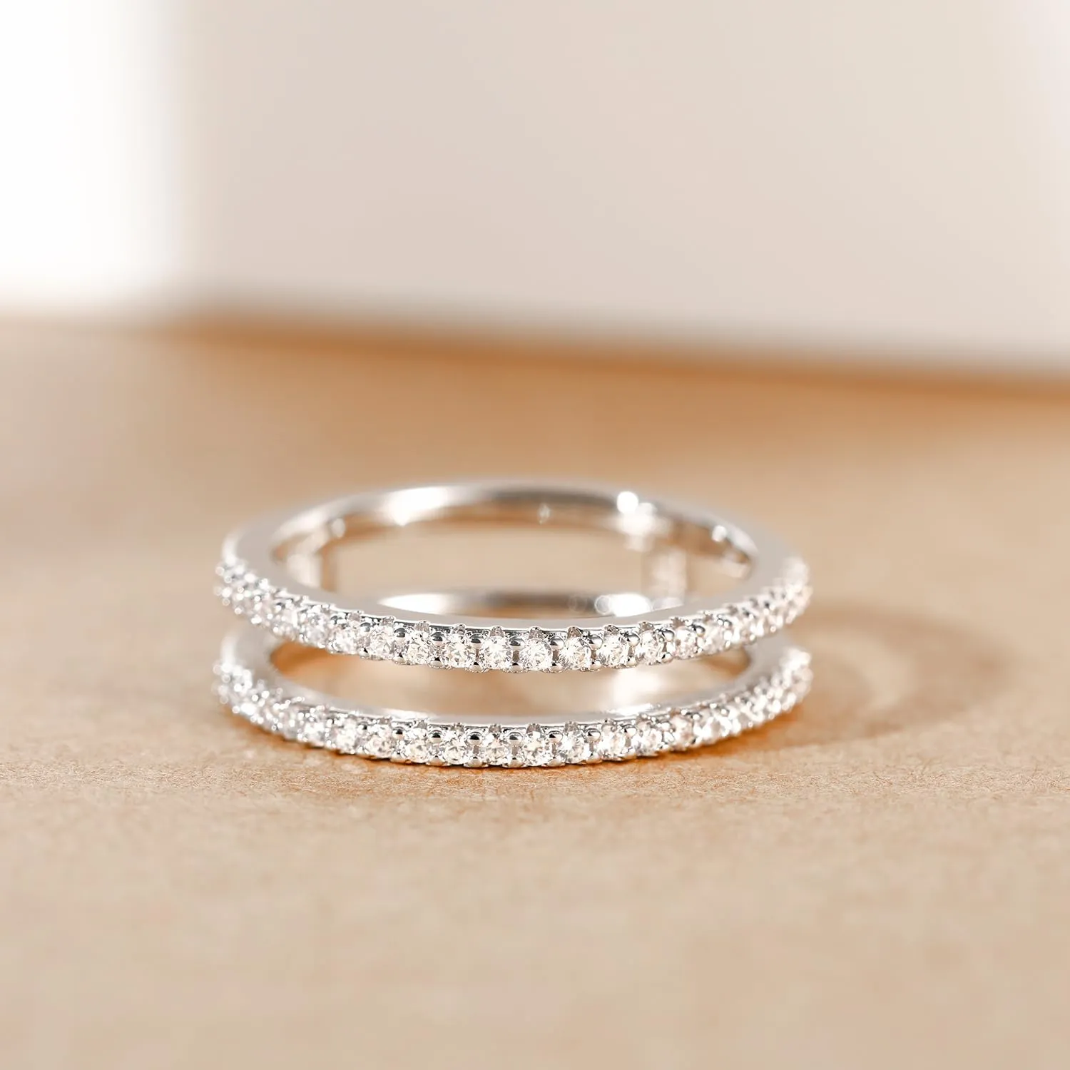Mameloly Wedding Bands for Women Dainty CZ Cubic Zirconia Half Eternity Stackable Engagement Enhancer Guard Double Ring Size 4-12