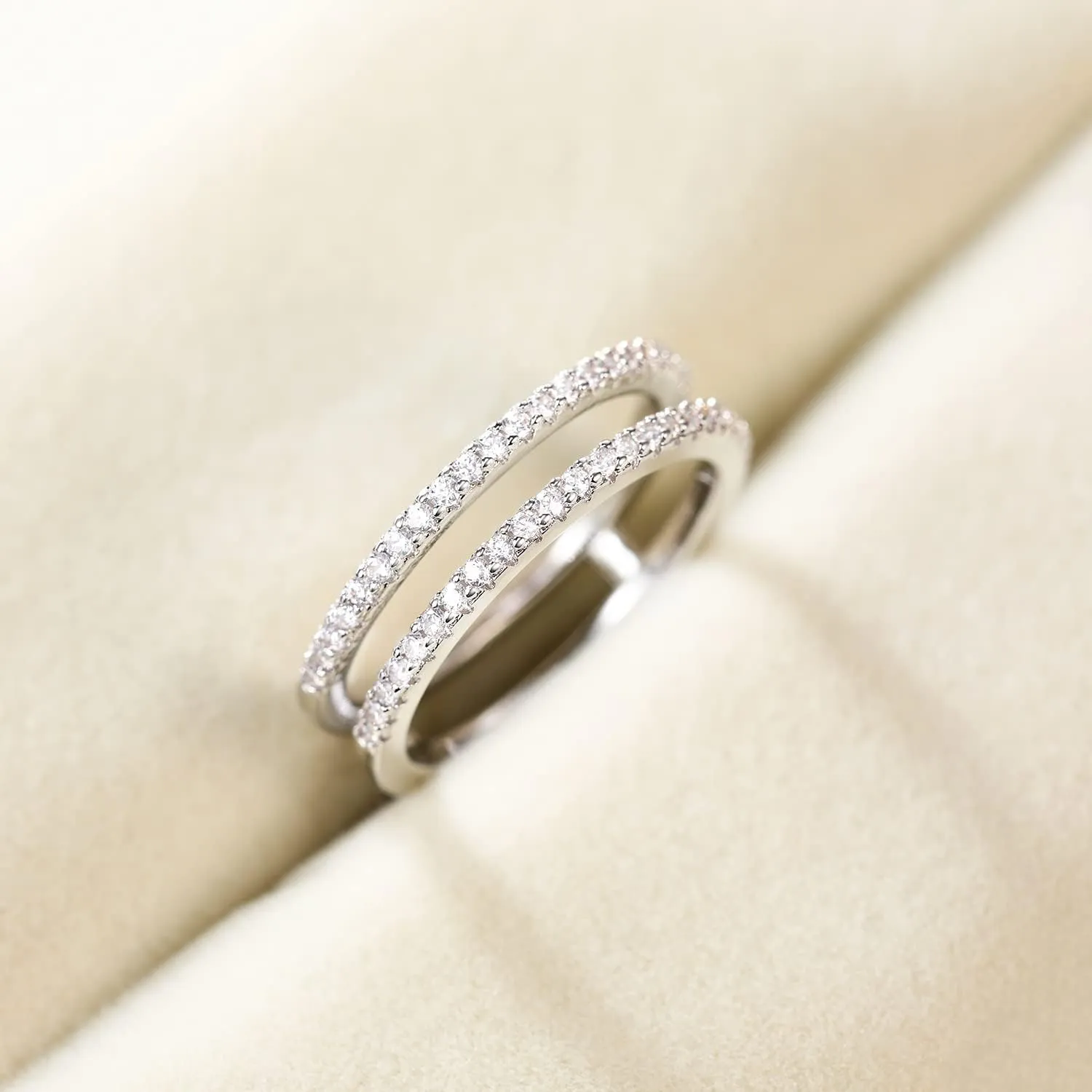 Mameloly Wedding Bands for Women Dainty CZ Cubic Zirconia Half Eternity Stackable Engagement Enhancer Guard Double Ring Size 4-12