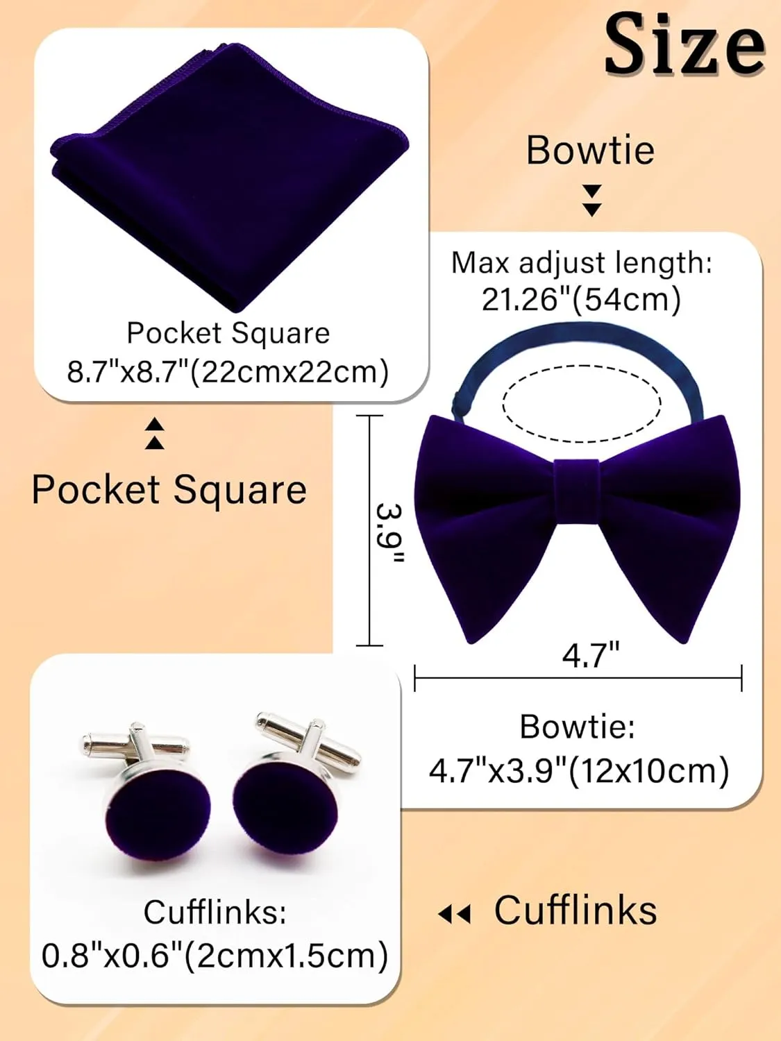 Mantieqingway Oversized Velvet Bow Ties for Men Black Bow Tie Sets Pre-tied Bow Tie with Pocket Square Cufflink Set for Men