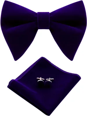 Mantieqingway Oversized Velvet Bow Ties for Men Black Bow Tie Sets Pre-tied Bow Tie with Pocket Square Cufflink Set for Men