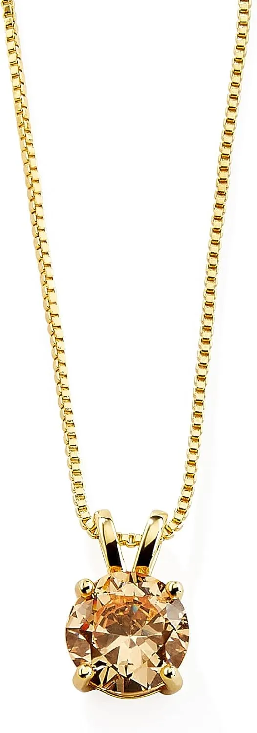 Mariell Cubic Zirconia Crystal Gold Pendant Necklace for Women with Champagne Color Crystals, 2 Carat / 8mm CZ, for Brides & Wedding