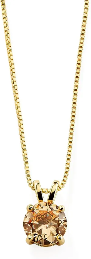 Mariell Cubic Zirconia Crystal Gold Pendant Necklace for Women with Champagne Color Crystals, 2 Carat / 8mm CZ, for Brides & Wedding