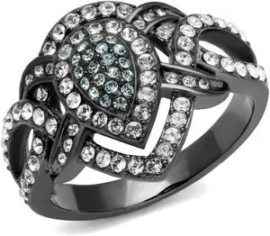Marimor Jewelry Light Black Stainless Steel Clear and Aqua Crystal Cocktail Ring Women's Size 5-10
