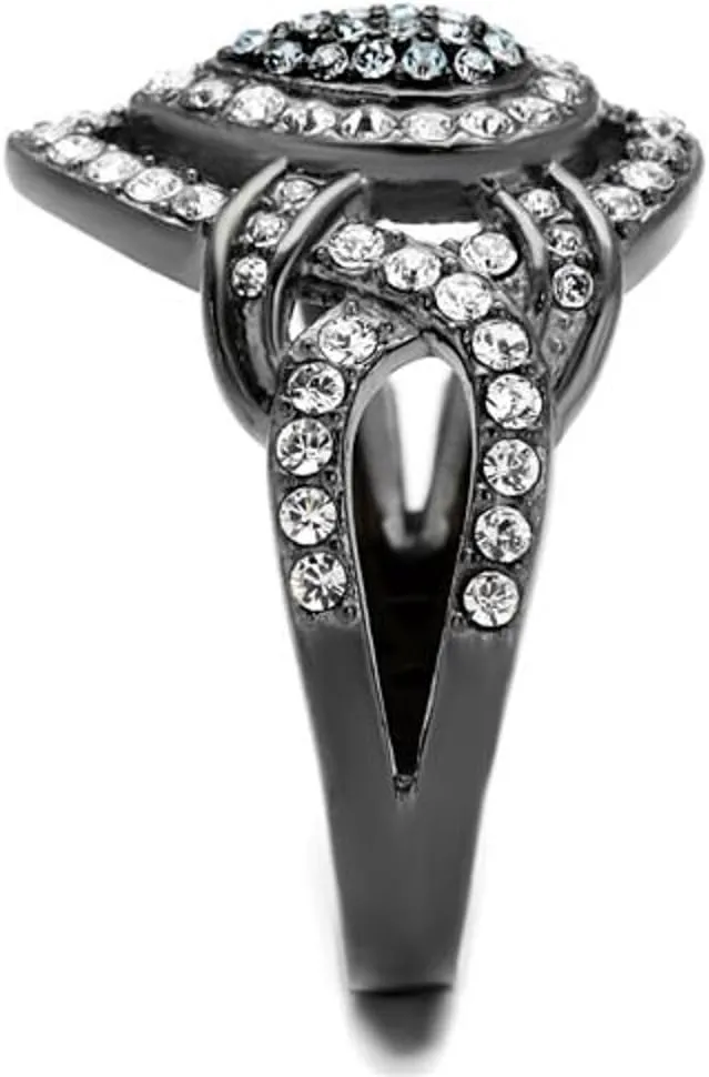 Marimor Jewelry Light Black Stainless Steel Clear and Aqua Crystal Cocktail Ring Women's Size 5-10