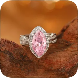 Marquise Cut 925 Silver Plated Pink Gem Created Diamond Engagement Ring Promise Eternity Band Wedding Ring Topaz Birthday Stone Rings for Women Size 6#