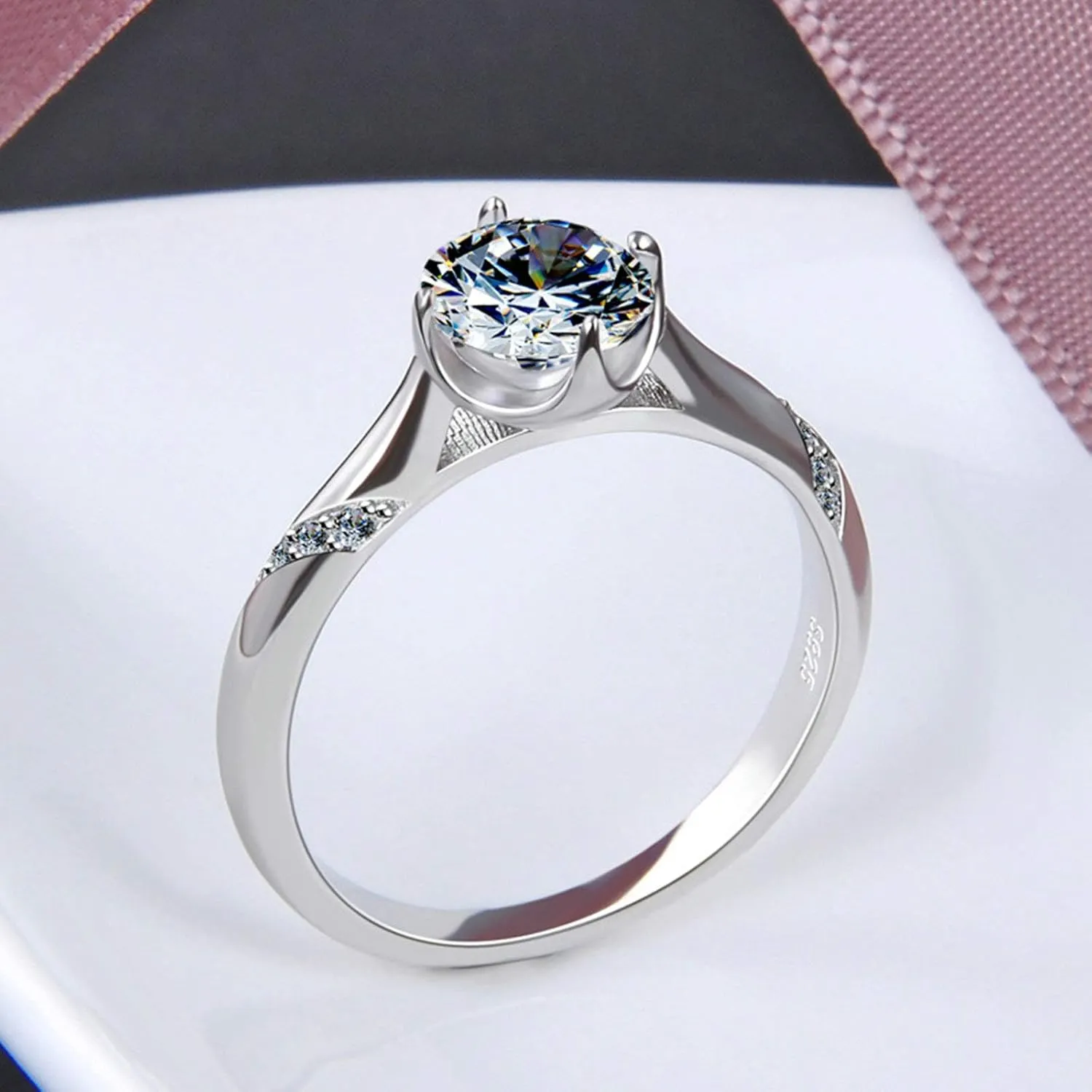 Matching Couple Ring Sets for Women & Men Silver Cubic Zirconia Round Brilliant Shape Ring