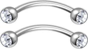 MATIGA 2Pcs Steel Curved Barbell Piercing Jewelry Rook Cartilage Tragus Lip Daith Eyebrow 3mm Crystal Ball and Size More Choices