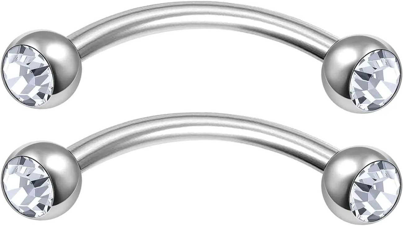MATIGA 2Pcs Steel Curved Barbell Piercing Jewelry Rook Cartilage Tragus Lip Daith Eyebrow 3mm Crystal Ball and Size More Choices