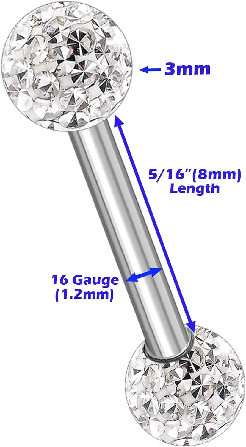MATIGA 3Pcs Steel 16g 5/16 8mm Barbell Earrings Piercing Jewelry Eyebrow Tragus Cartilage Helix Rook 3mm Ferido Crystal