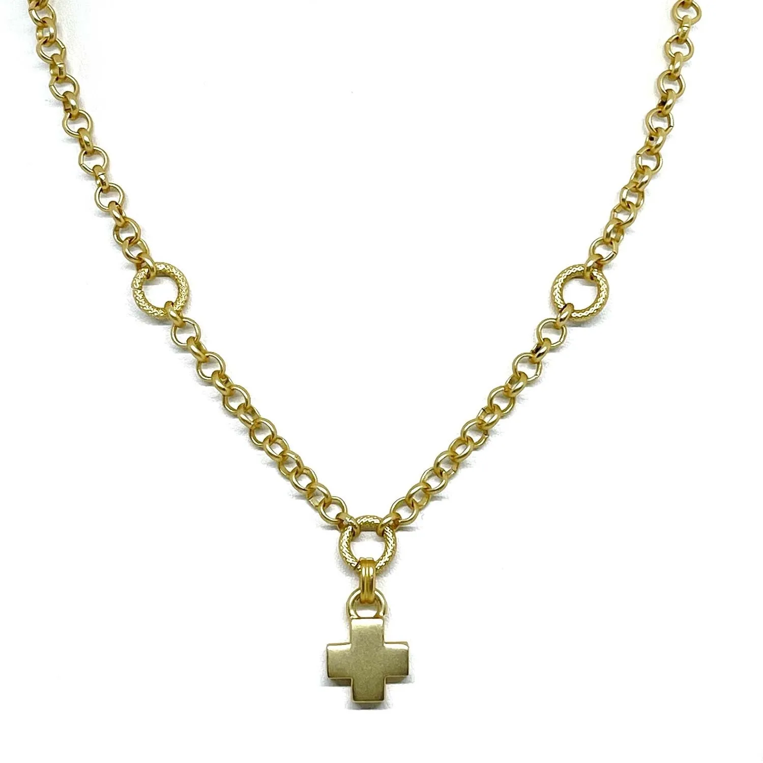 Matte Gold Cross Pendant On Matte Gold Chain Necklace