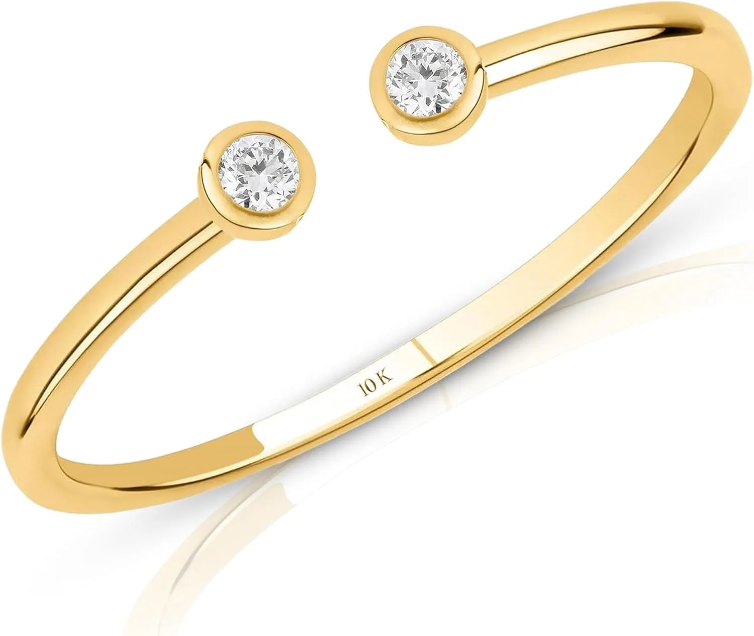 MAX   STONE Dainty 10K Yellow Gold Diamond Open Bezel Ring | Hypoallergenic & Anti-Tarnishing Solid Gold Lab Grown Diamond Ring for Women in Size 6-8
