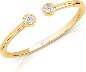 MAX   STONE Dainty 10K Yellow Gold Diamond Open Bezel Ring | Hypoallergenic & Anti-Tarnishing Solid Gold Lab Grown Diamond Ring for Women in Size 6-8
