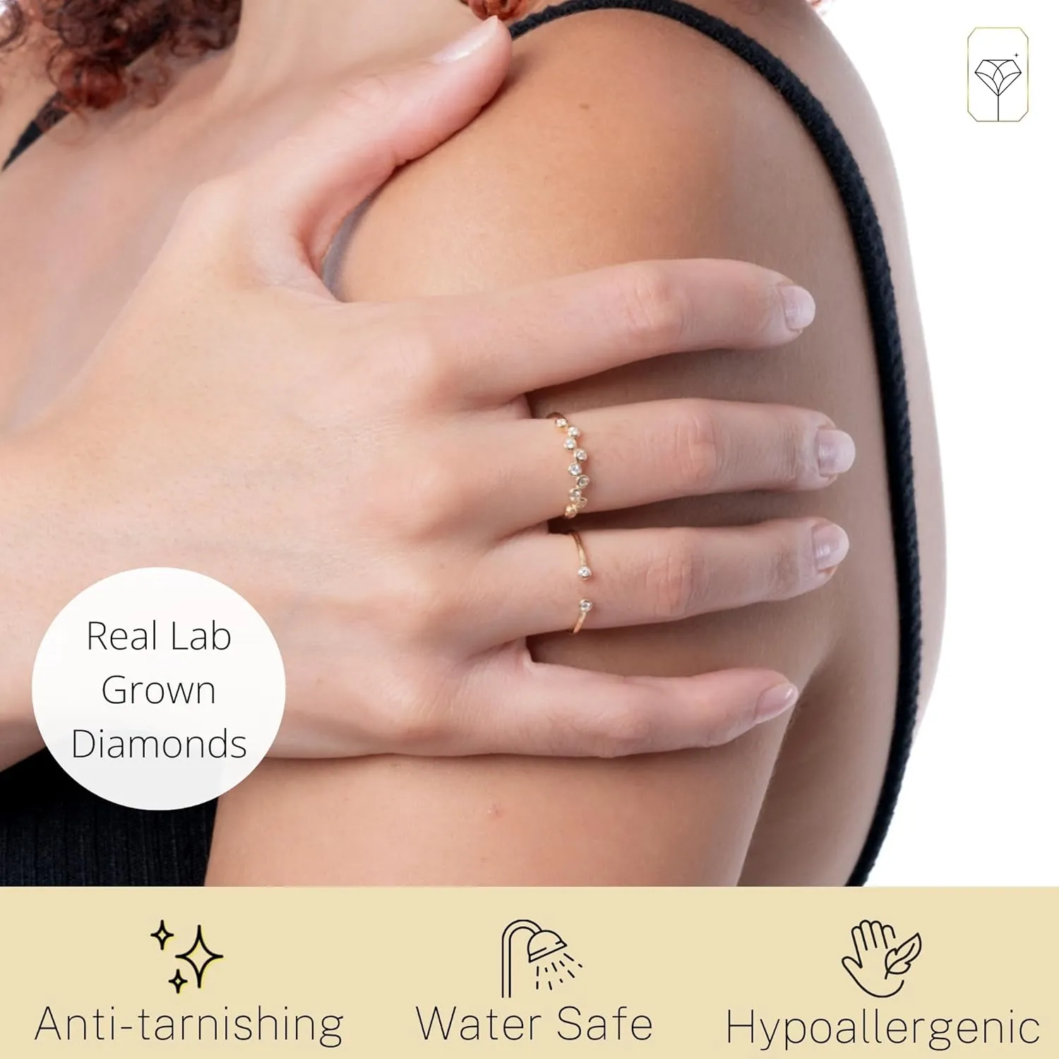 MAX   STONE Dainty 10K Yellow Gold Diamond Zig-Zag Ring | Hypoallergenic & Anti-Tarnishing Solid Gold Lab Grown Diamond Ring for Women in Size 6-8
