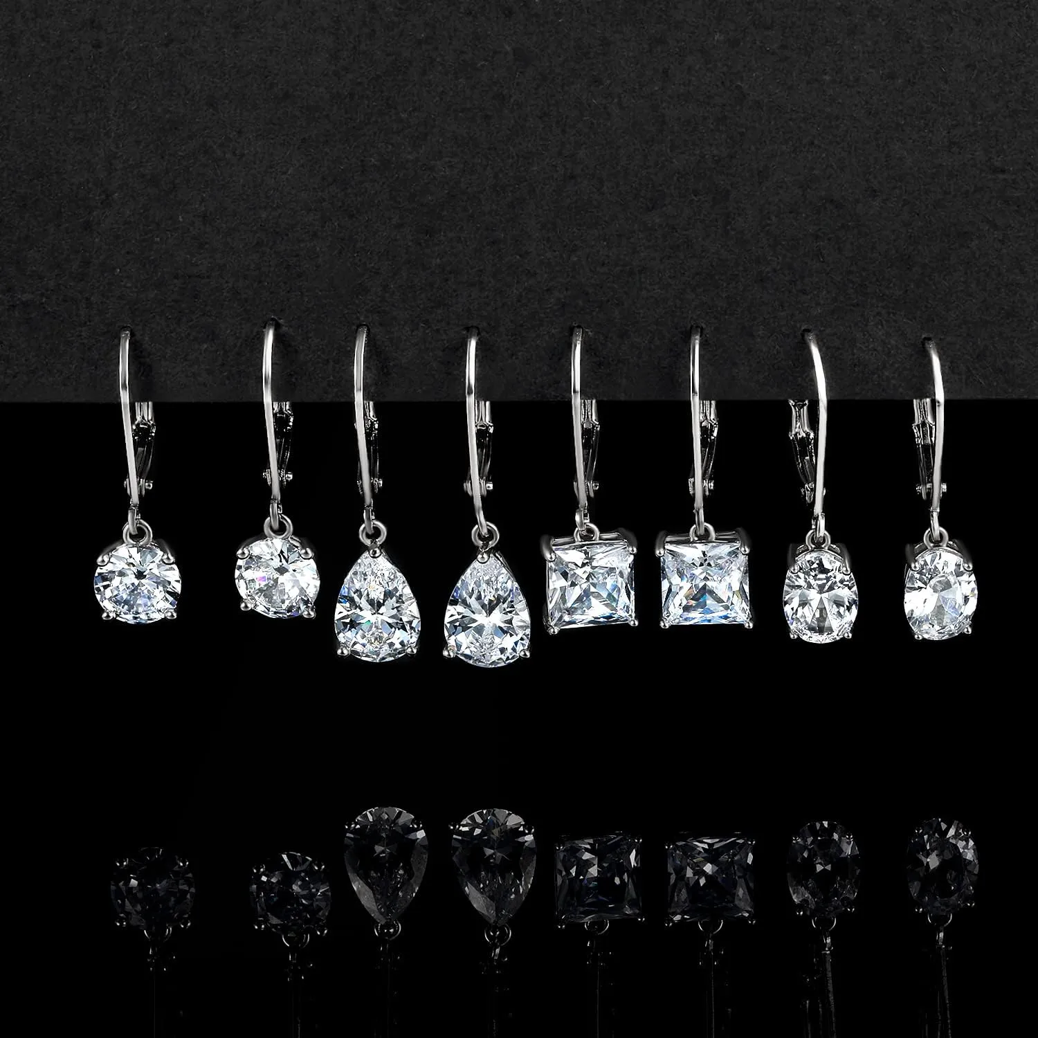 MDFUN 18K White Gold Plated Round Princess Cut Clear Cubic Zirconia Tear Drop Dangle Earrings for Women Hypoallergenic