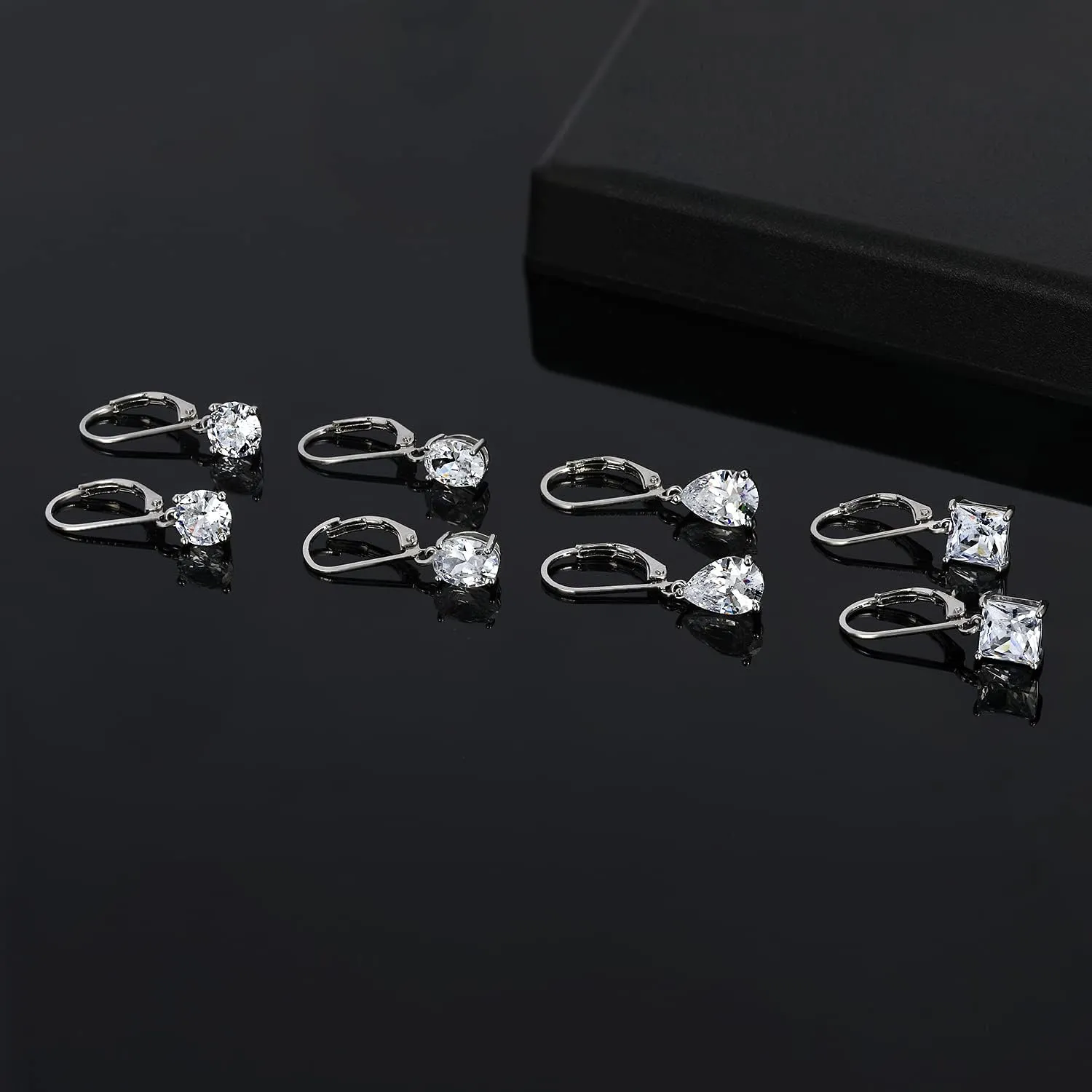 MDFUN 18K White Gold Plated Round Princess Cut Clear Cubic Zirconia Tear Drop Dangle Earrings for Women Hypoallergenic