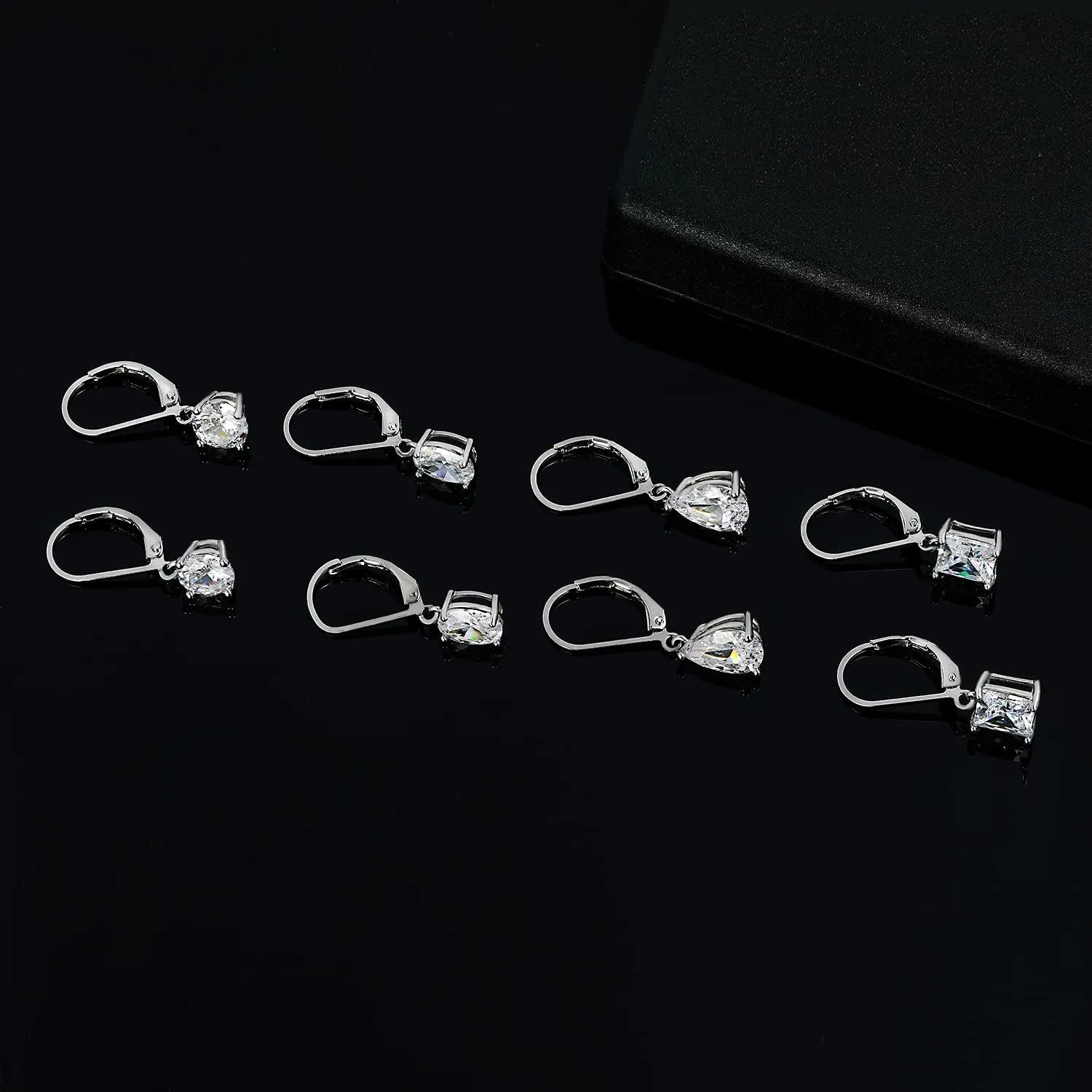 MDFUN 18K White Gold Plated Round Princess Cut Clear Cubic Zirconia Tear Drop Dangle Earrings for Women Hypoallergenic