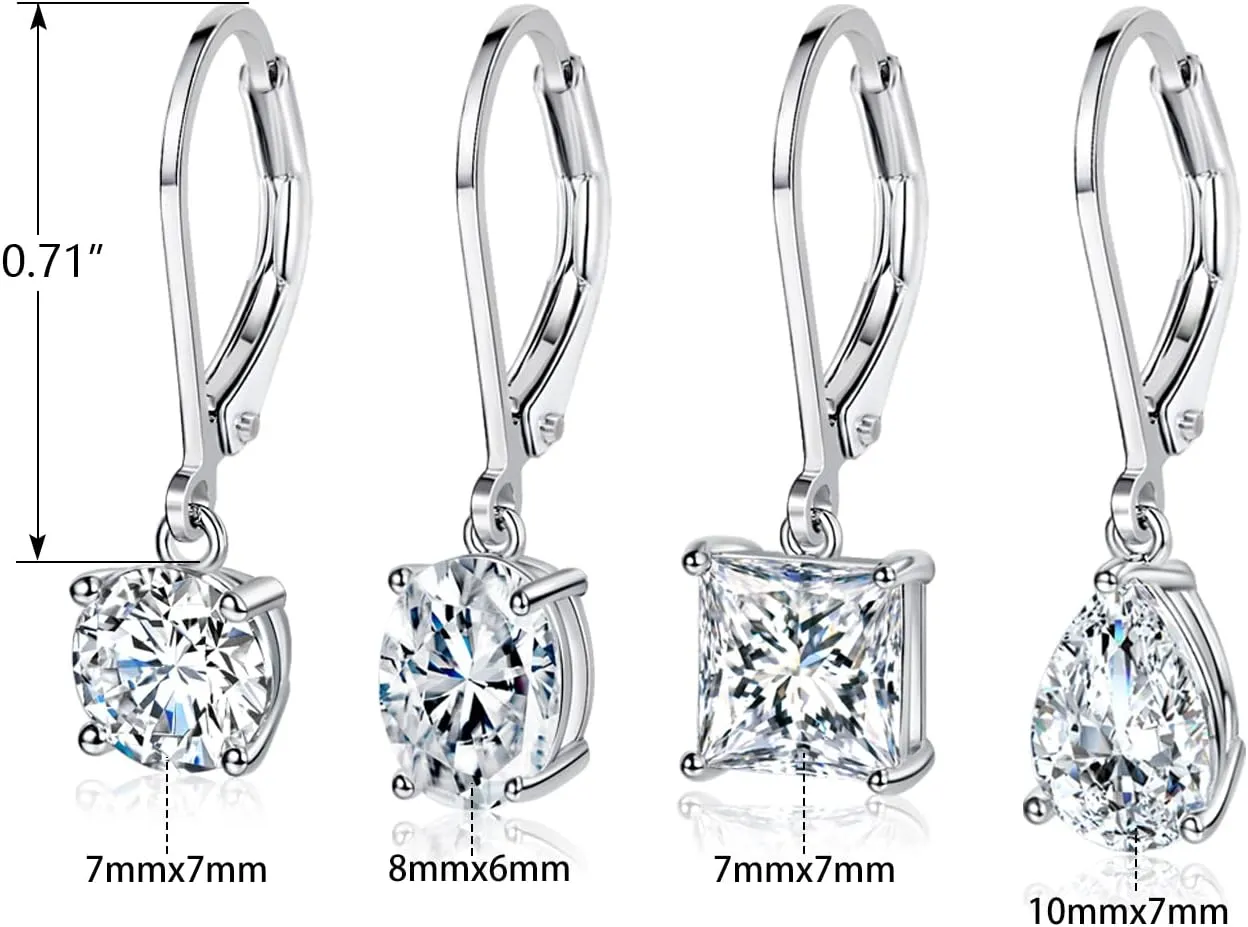 MDFUN 18K White Gold Plated Round Princess Cut Clear Cubic Zirconia Tear Drop Dangle Earrings for Women Hypoallergenic