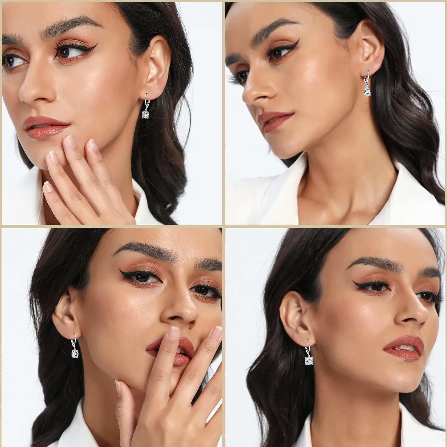 MDFUN 18K White Gold Plated Round Princess Cut Clear Cubic Zirconia Tear Drop Dangle Earrings for Women Hypoallergenic