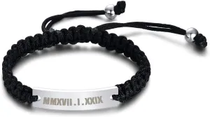MEALGUET Personalized ID Couple Bracelets Custom Engraving Handmade Braided Rope Wrist Bangle for Men Women Friendship, Adjustable,Customized Bracelet Gift for Men Husband