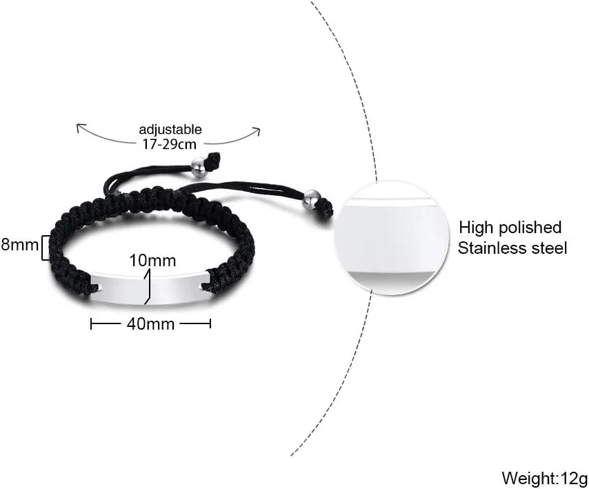 MEALGUET Personalized ID Couple Bracelets Custom Engraving Handmade Braided Rope Wrist Bangle for Men Women Friendship, Adjustable,Customized Bracelet Gift for Men Husband