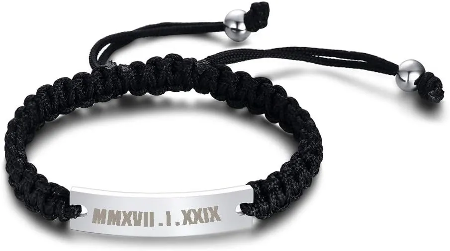 MEALGUET Personalized ID Couple Bracelets Custom Engraving Handmade Braided Rope Wrist Bangle for Men Women Friendship, Adjustable,Customized Bracelet Gift for Men Husband