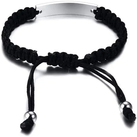 MEALGUET Personalized ID Couple Bracelets Custom Engraving Handmade Braided Rope Wrist Bangle for Men Women Friendship, Adjustable,Customized Bracelet Gift for Men Husband