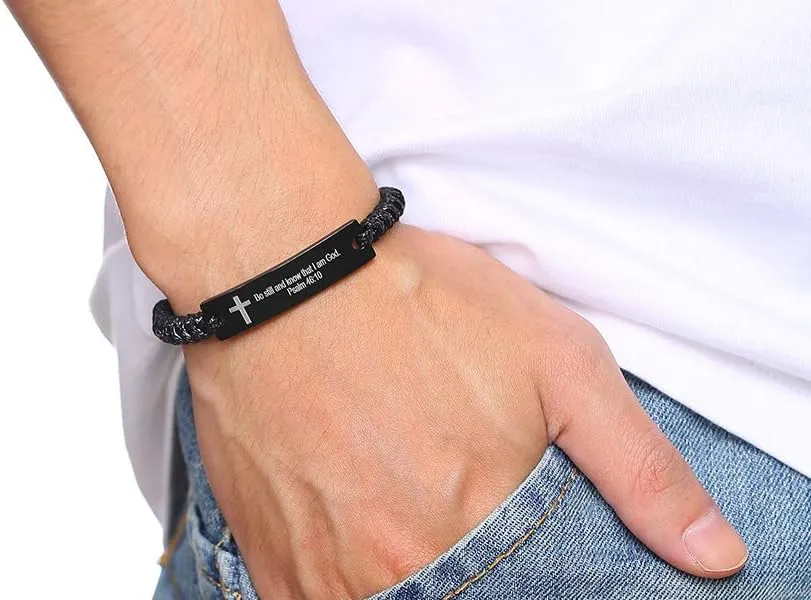 MEALGUET Religious Bible Verse Bracelet Scripture Quotes Inspirational Bracelet Faith Christian Adjustable Cord Stainless Steel Encourage ID Bracelets for Men Women, Customized Gift