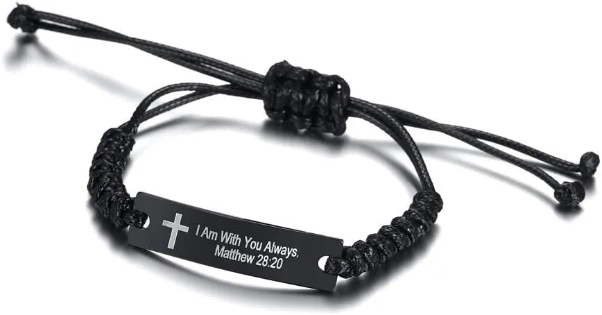 MEALGUET Religious Bible Verse Bracelet Scripture Quotes Inspirational Bracelet Faith Christian Adjustable Cord Stainless Steel Encourage ID Bracelets for Men Women, Customized Gift