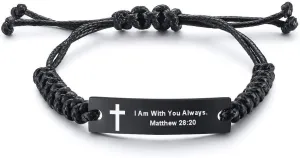 MEALGUET Religious Bible Verse Bracelet Scripture Quotes Inspirational Bracelet Faith Christian Adjustable Cord Stainless Steel Encourage ID Bracelets for Men Women, Customized Gift