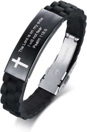 MEALGUET The Lord is on My Side,I Will not Fear Engraved Inspirational Christian Bibe Verse ID Bracelet in Stainless Steel,Religious Gift