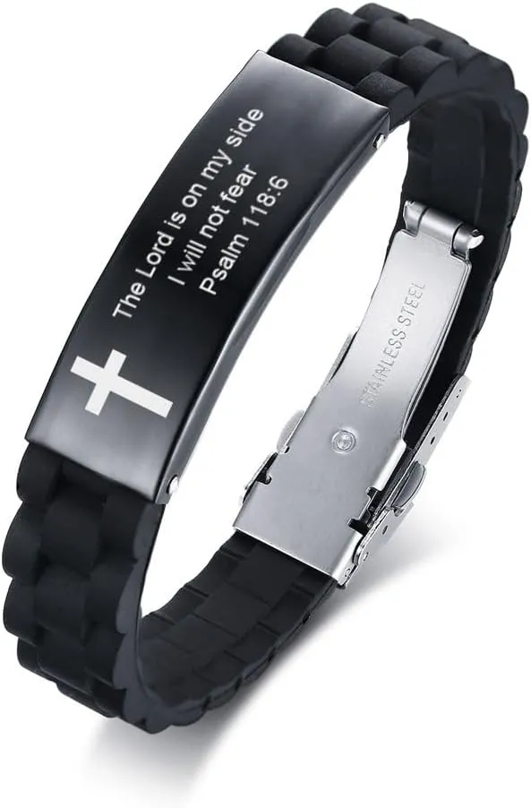 MEALGUET The Lord is on My Side,I Will not Fear Engraved Inspirational Christian Bibe Verse ID Bracelet in Stainless Steel,Religious Gift
