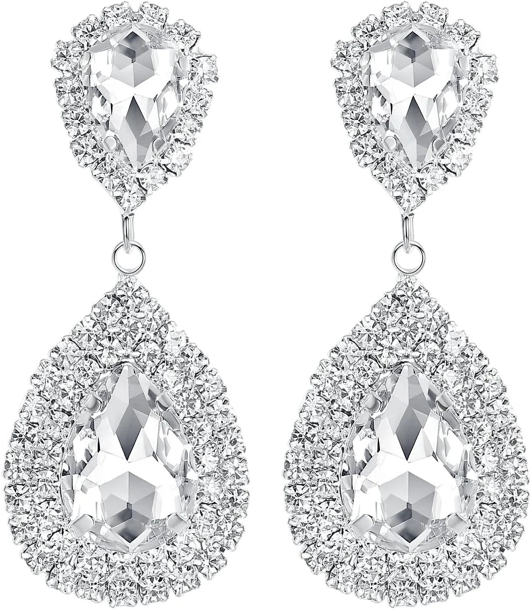 mecresh Clear/Gold Teardrop Austrian Crystal Bridal Dangle Earring