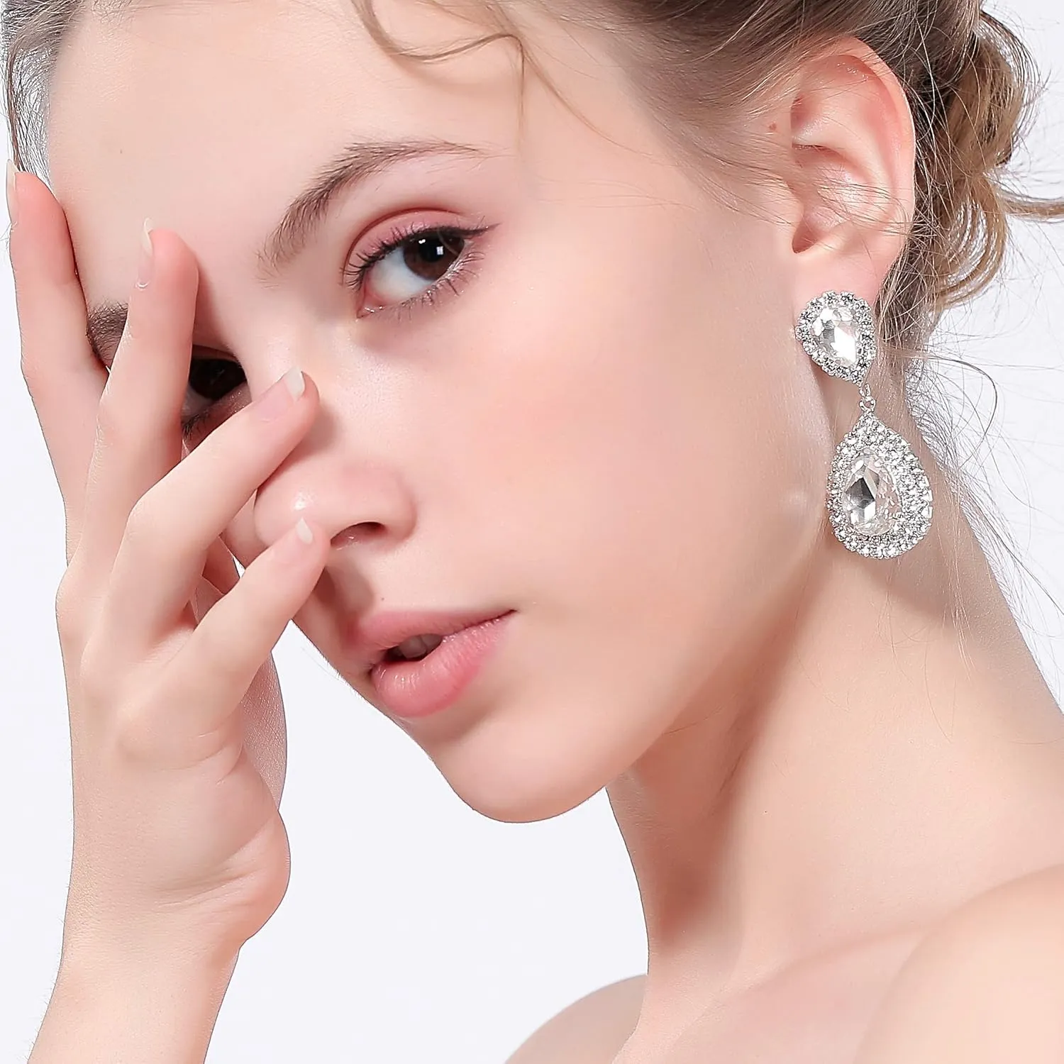 mecresh Clear/Gold Teardrop Austrian Crystal Bridal Dangle Earring