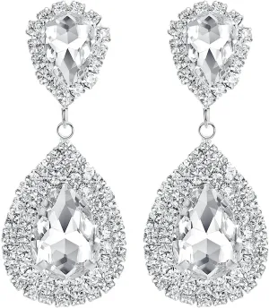 mecresh Clear/Gold Teardrop Austrian Crystal Bridal Dangle Earring