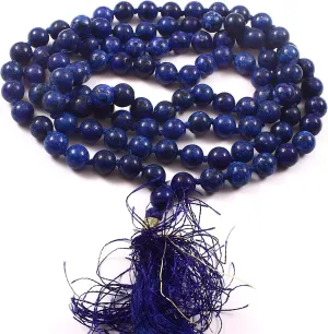 Meditation Lapis Lazuli 108 Mala Necklace|Natural AAA Blue Lapis Lazuli Mala|108 Prayer Beaded Mala Necklace| Hand Knotted Mala Bracelet | Japa Mala| 8mm Round Beads|, ys/m, Gemstone, Lapis Lazuli