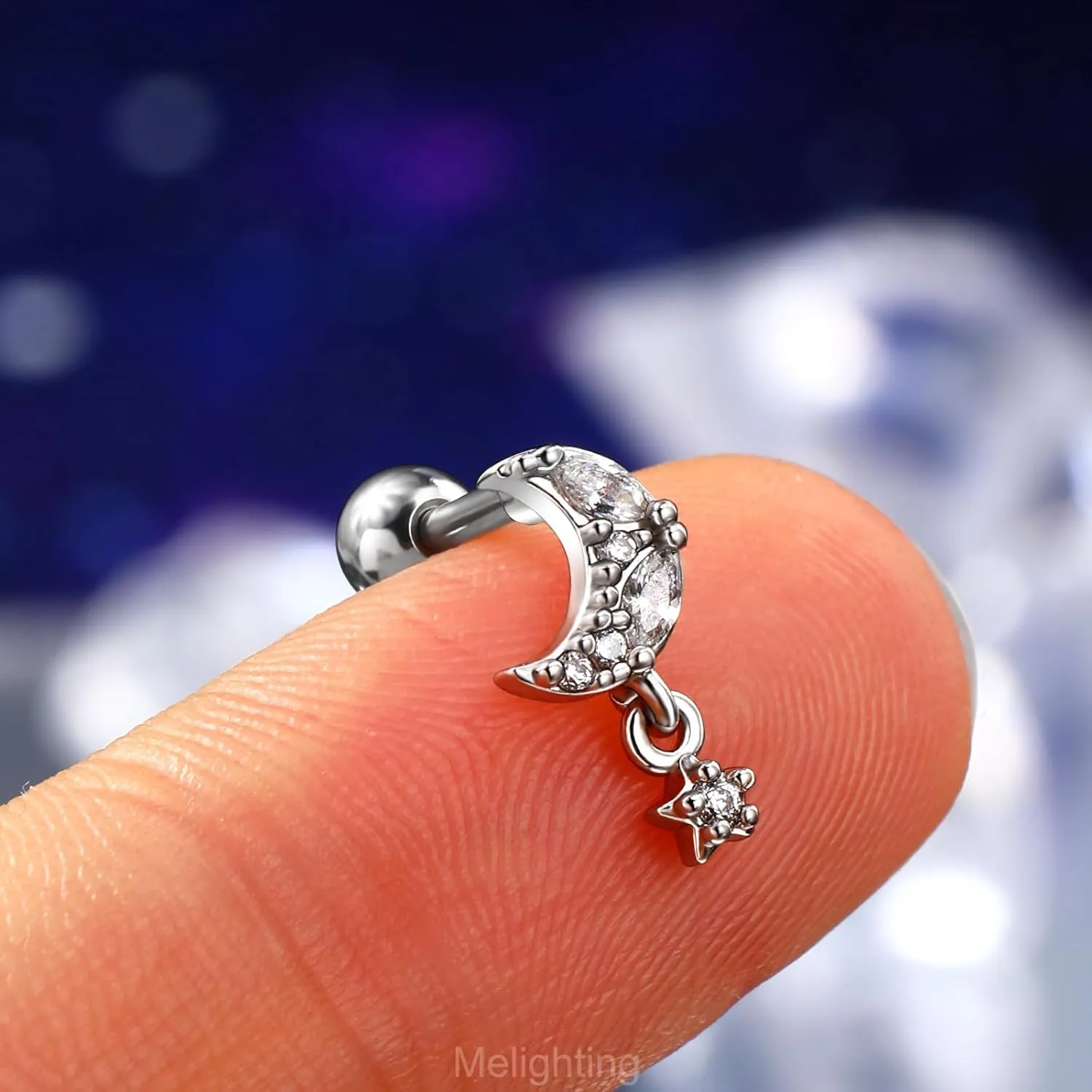 Melighting 16G Helix Earrings Upper Ear Cartilage Earrings Stainless Steel 316L Tragus Piercing Jewelry Clear CZ Conch Piercing Jewelry Earrings Studs for Women Body Piercing Jewelry