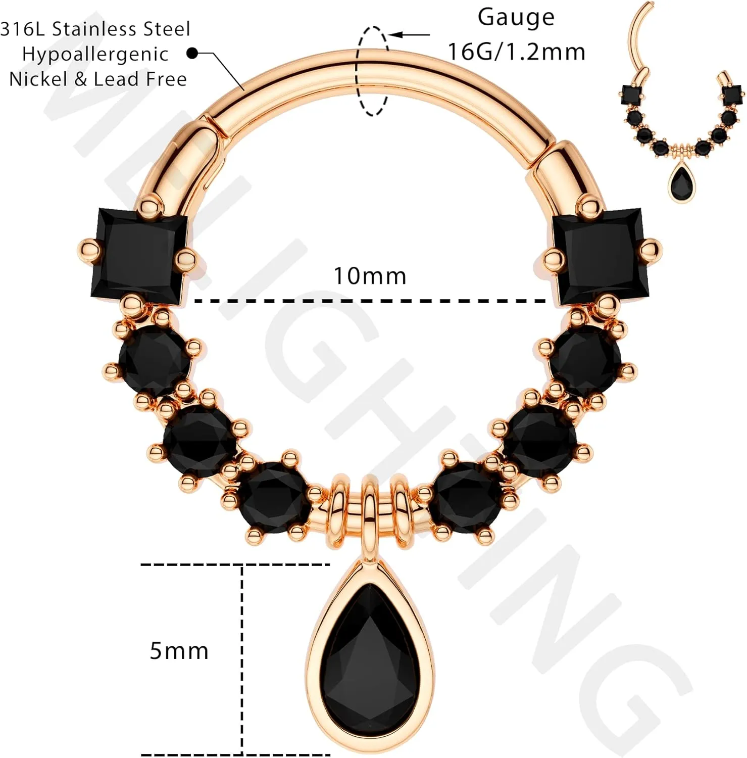Melighting 16G Septum Jewelry Teardrop Dangle Septum Rings Women 316L Stainless Steel Clear CZ Daith Earrings Helix Earrings Cartilage Tragus Earring Piercing Jewelry for Men