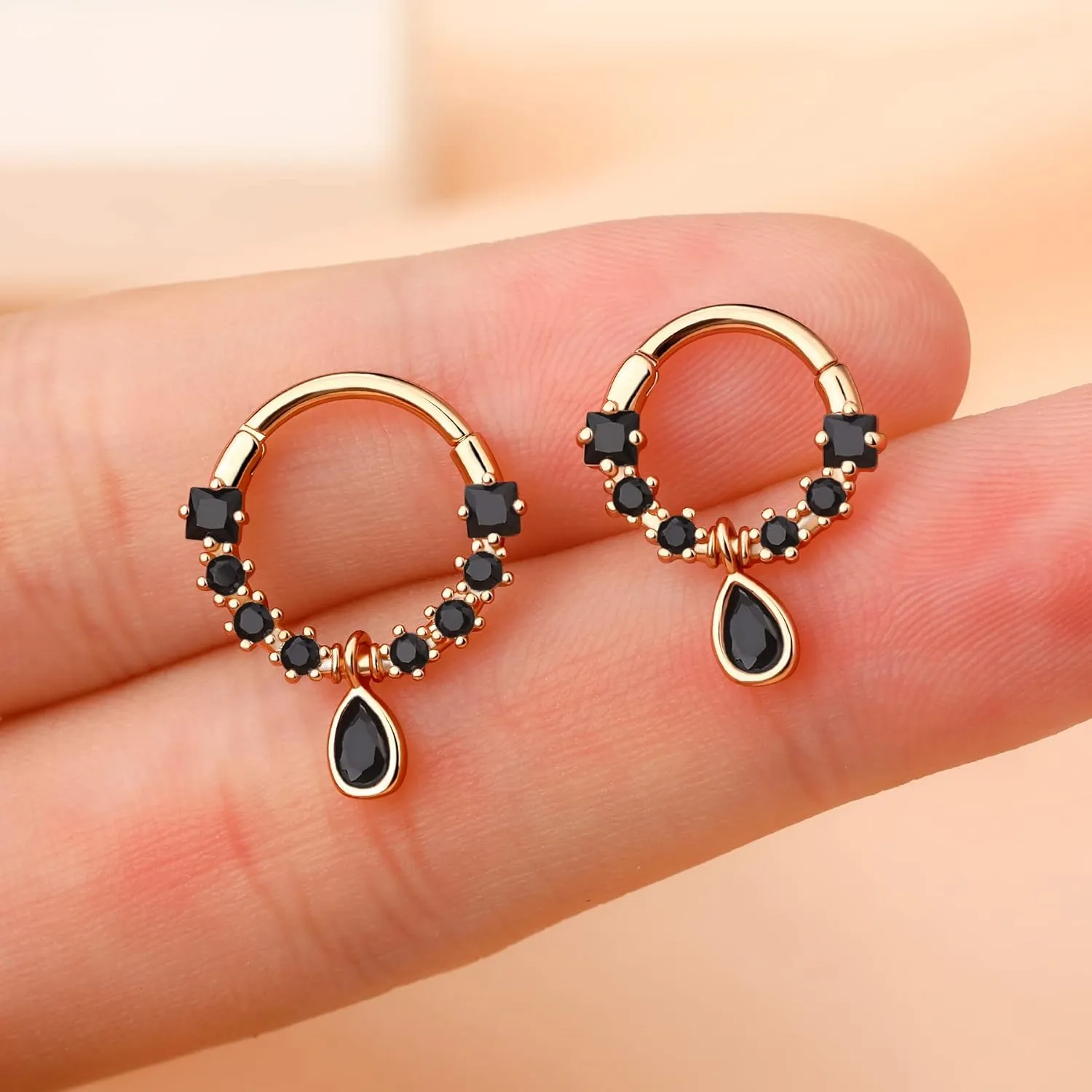 Melighting 16G Septum Jewelry Teardrop Dangle Septum Rings Women 316L Stainless Steel Clear CZ Daith Earrings Helix Earrings Cartilage Tragus Earring Piercing Jewelry for Men