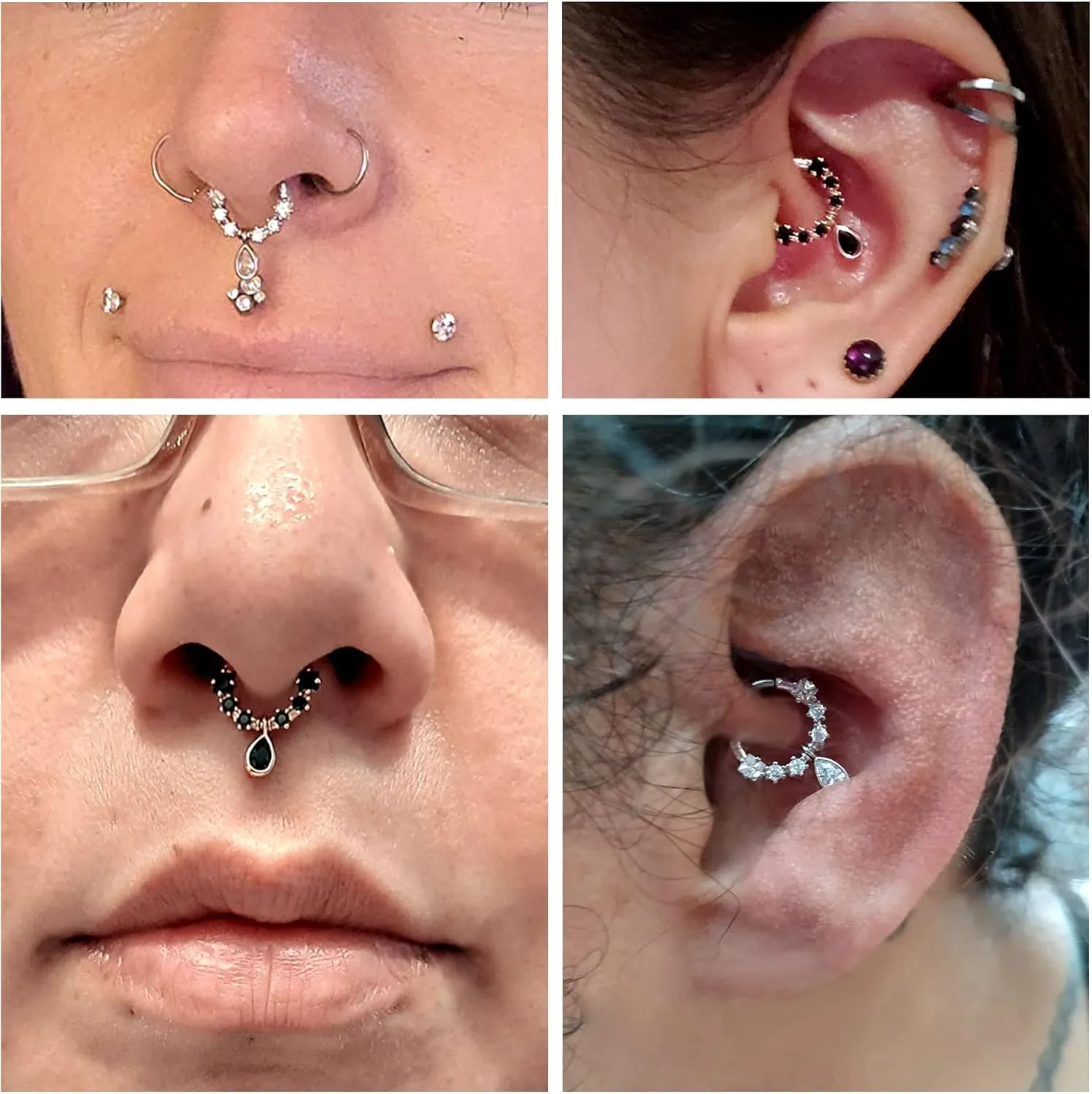 Melighting 16G Septum Jewelry Teardrop Dangle Septum Rings Women 316L Stainless Steel Clear CZ Daith Earrings Helix Earrings Cartilage Tragus Earring Piercing Jewelry for Men