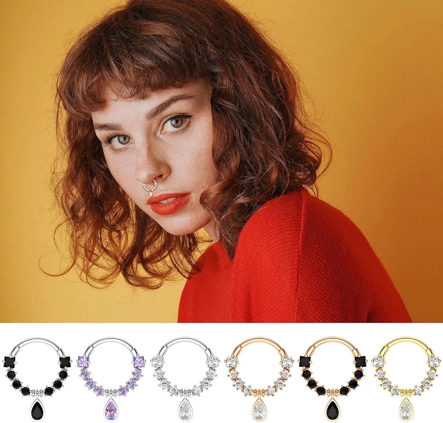 Melighting 16G Septum Jewelry Teardrop Dangle Septum Rings Women 316L Stainless Steel Clear CZ Daith Earrings Helix Earrings Cartilage Tragus Earring Piercing Jewelry for Men