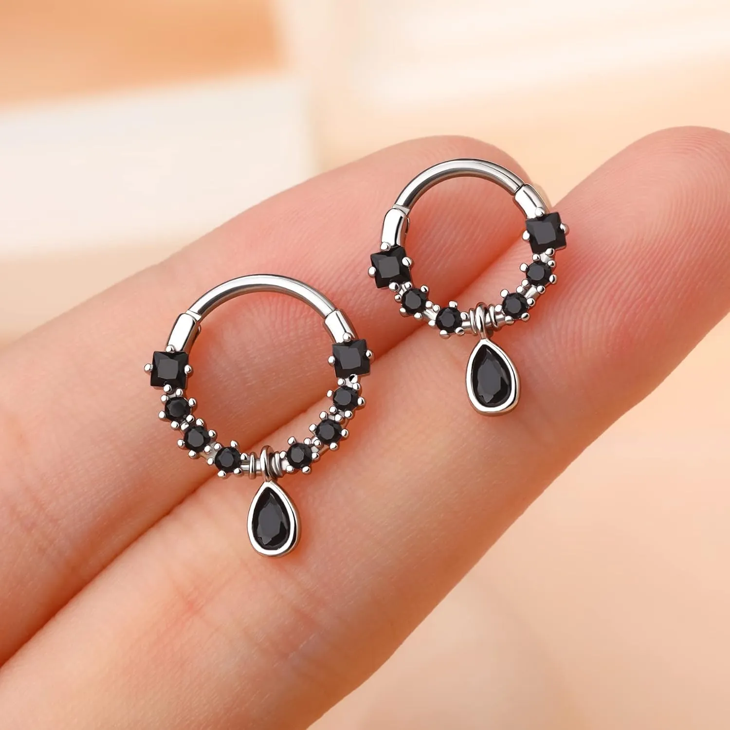 Melighting 16G Septum Jewelry Teardrop Dangle Septum Rings Women 316L Stainless Steel Clear CZ Daith Earrings Helix Earrings Cartilage Tragus Earring Piercing Jewelry for Men