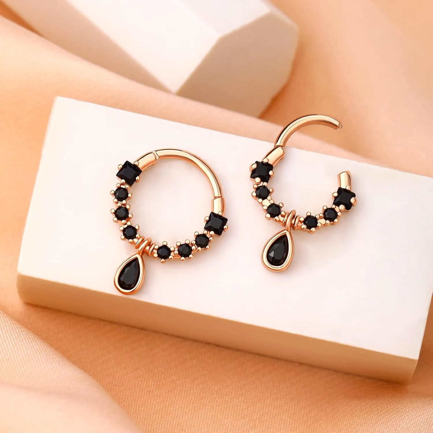 Melighting 16G Septum Jewelry Teardrop Dangle Septum Rings Women 316L Stainless Steel Clear CZ Daith Earrings Helix Earrings Cartilage Tragus Earring Piercing Jewelry for Men