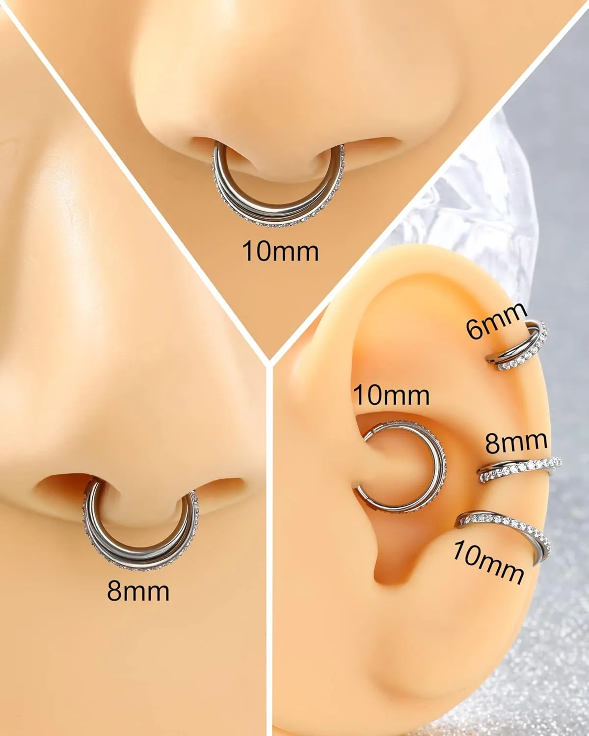 Melighting G23 Titanium Nose Ring Hoop 16G 18G 20G Conch Piercing Jewelry Clear CZ Double Titanium Helix Earring Tragus Daith Piercing Jewelry for Women